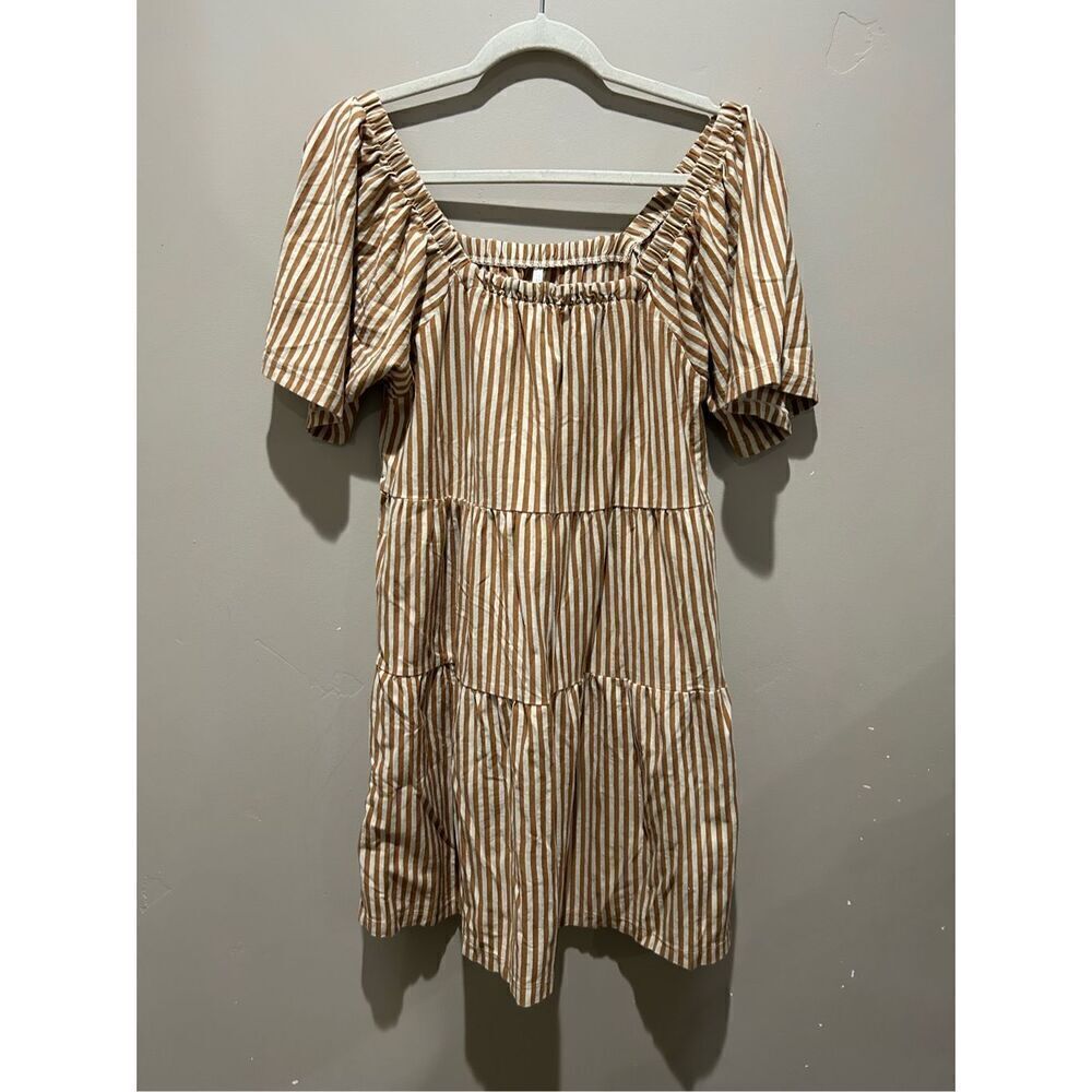 Rylee + Cru Striped Beige Tiered Midi Dress - Women
